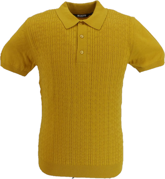 Relco polos tricotés à motifs rétro moutarde pour hommes