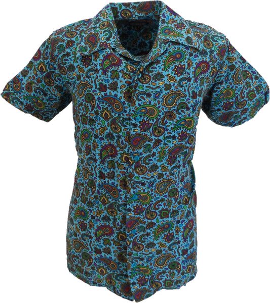 Camicia a maniche corte con motivo cachemire blu cielo da uomo Run & Fly