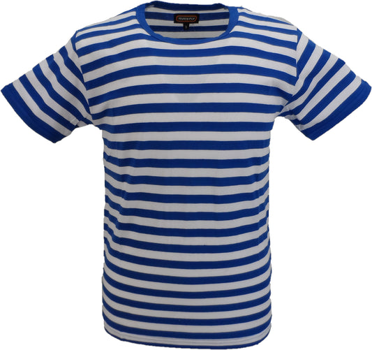 Camiseta de algodón azul y blanca indie retro mod 60s Run & Fly para hombre