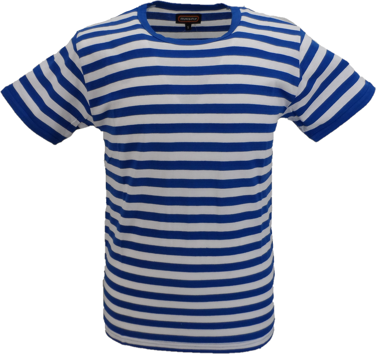 Run & Fly Mens Retro Mod 60s Indie Blue & White Cotton T-Shirt