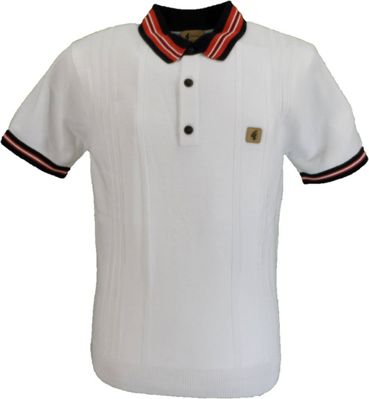 Gabicci Vintage Mens White Canto Textured Knitted Polo Shirt