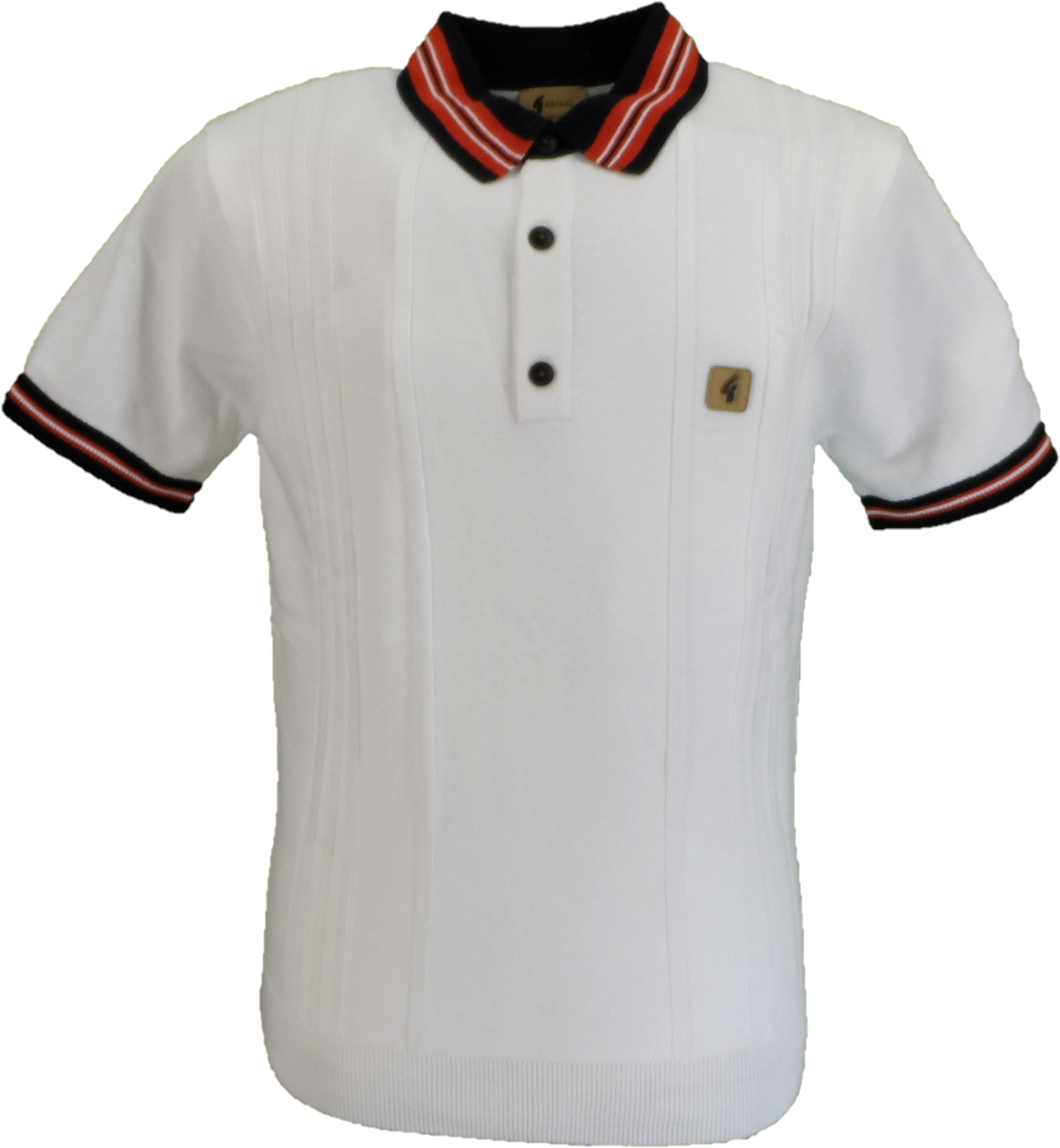 Gabicci Vintage Mens White Canto Textured Knitted Polo Shirt