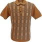 Gabicci Vintage Mens Walnut Brown Geo Striped Knitted Polo Shirt