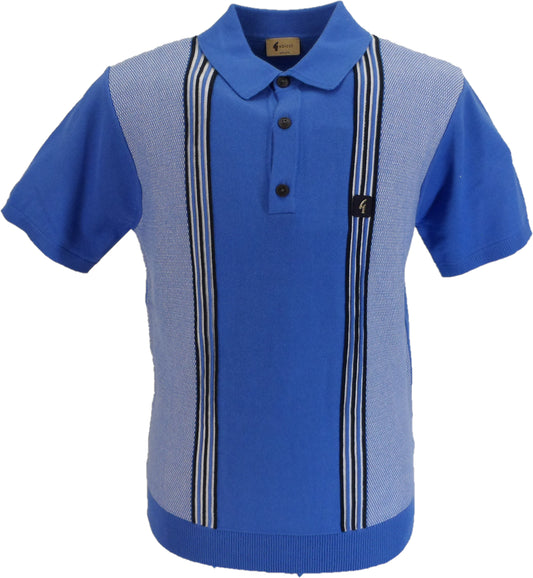 Gabicci Vintage Mens Thames Blue Stripe Knitted Polo Shirt