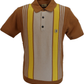 Gabicci Vintage Mens Walnut Brown Searle Stripe Knitted Polo Shirt