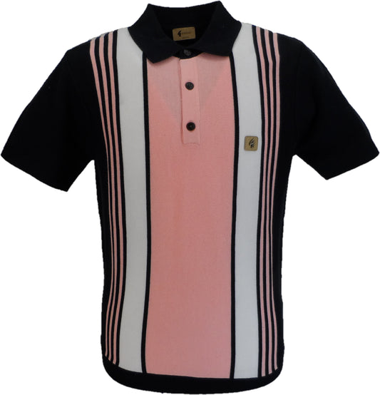 Gabicci Vintage Mens Navy/Pink/White Searle Stripe Knitted Polo Shirt