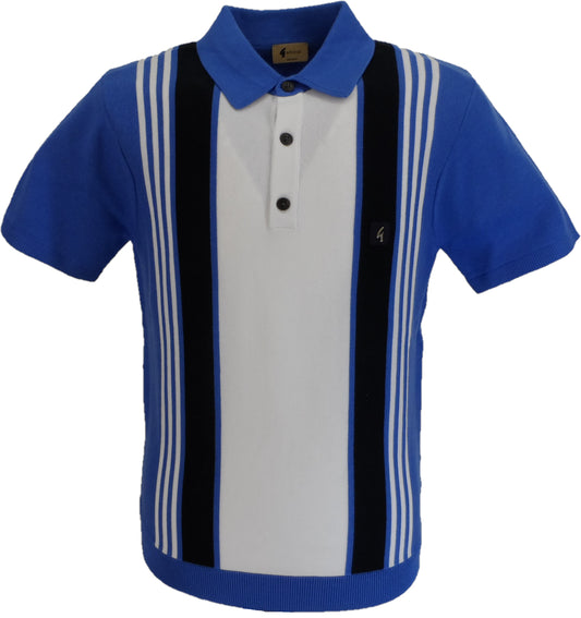 Gabicci Vintage Mens Thames Blue Searle Stripe Knitted Polo Shirt