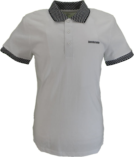 Lambretta Mens White Checkerboard Collar Polo Shirts