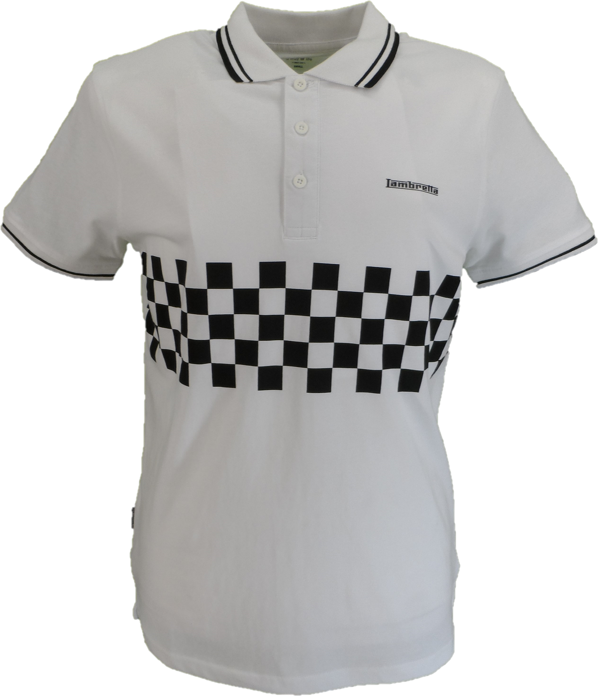 Lambretta Men’s Checkered Tape Detail T‑Shirt – Contrast Shoulder Stripe & Embroidered Branding