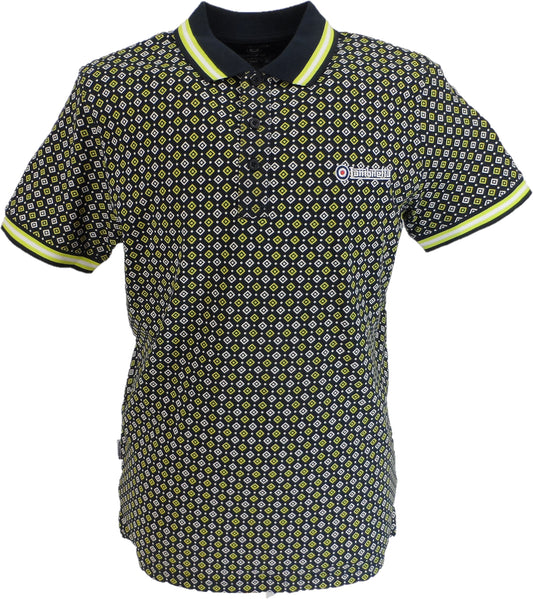 Lambretta Mens Navy Blue Geometric Print Cotton Polo Shirts