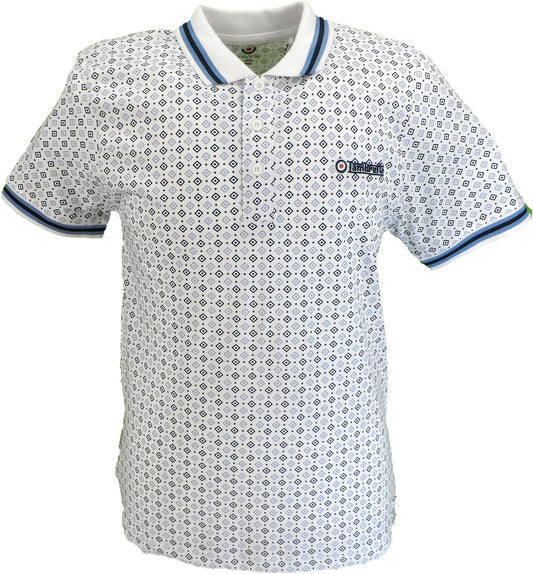 Lambretta Mens White Geometric Print Cotton Polo Shirts
