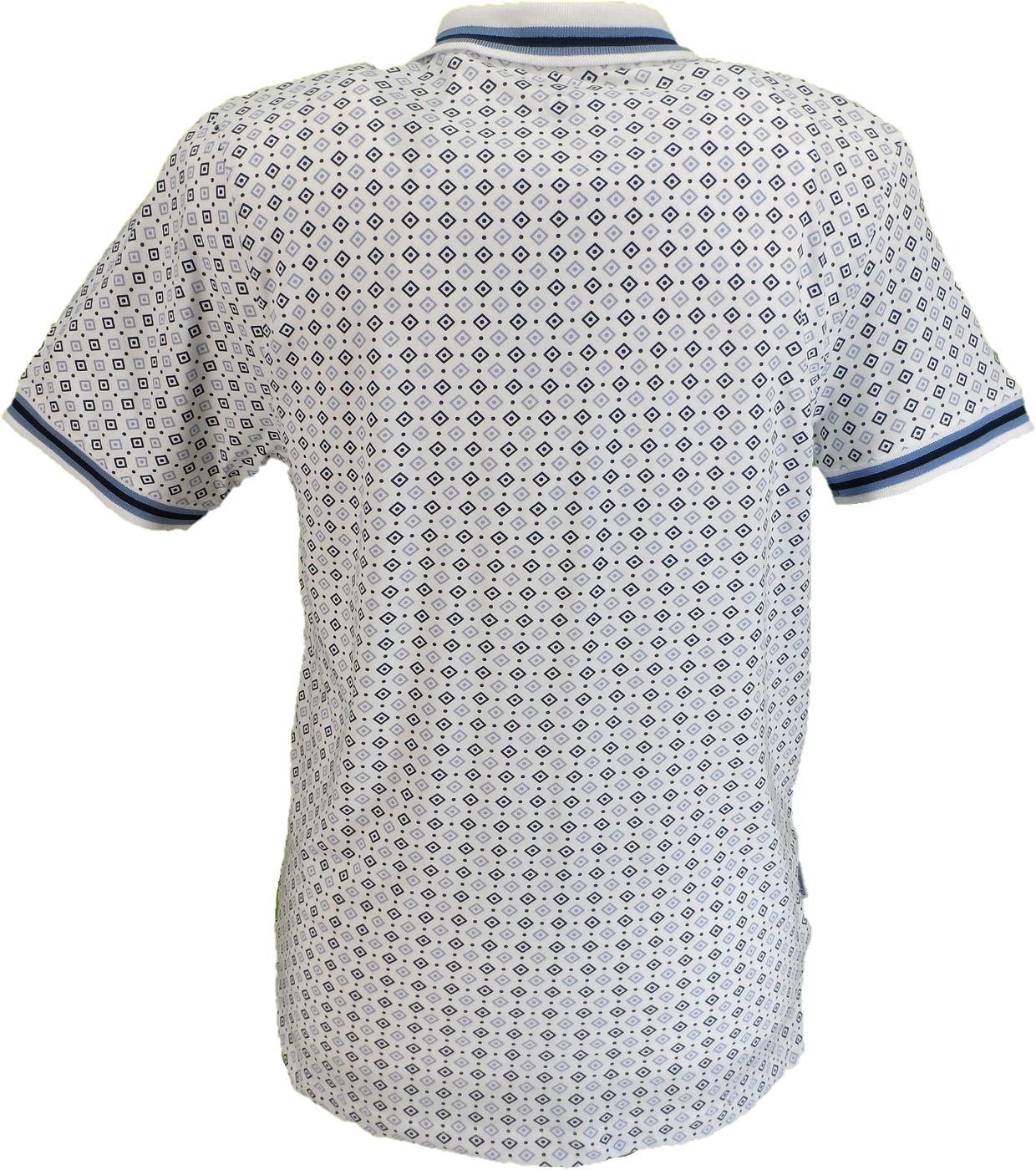 Lambretta Mens White Geometric Print Cotton Polo Shirts