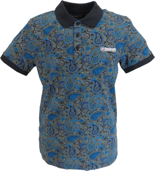 Lambretta Navy Blue Paisley Print Polo Shirts