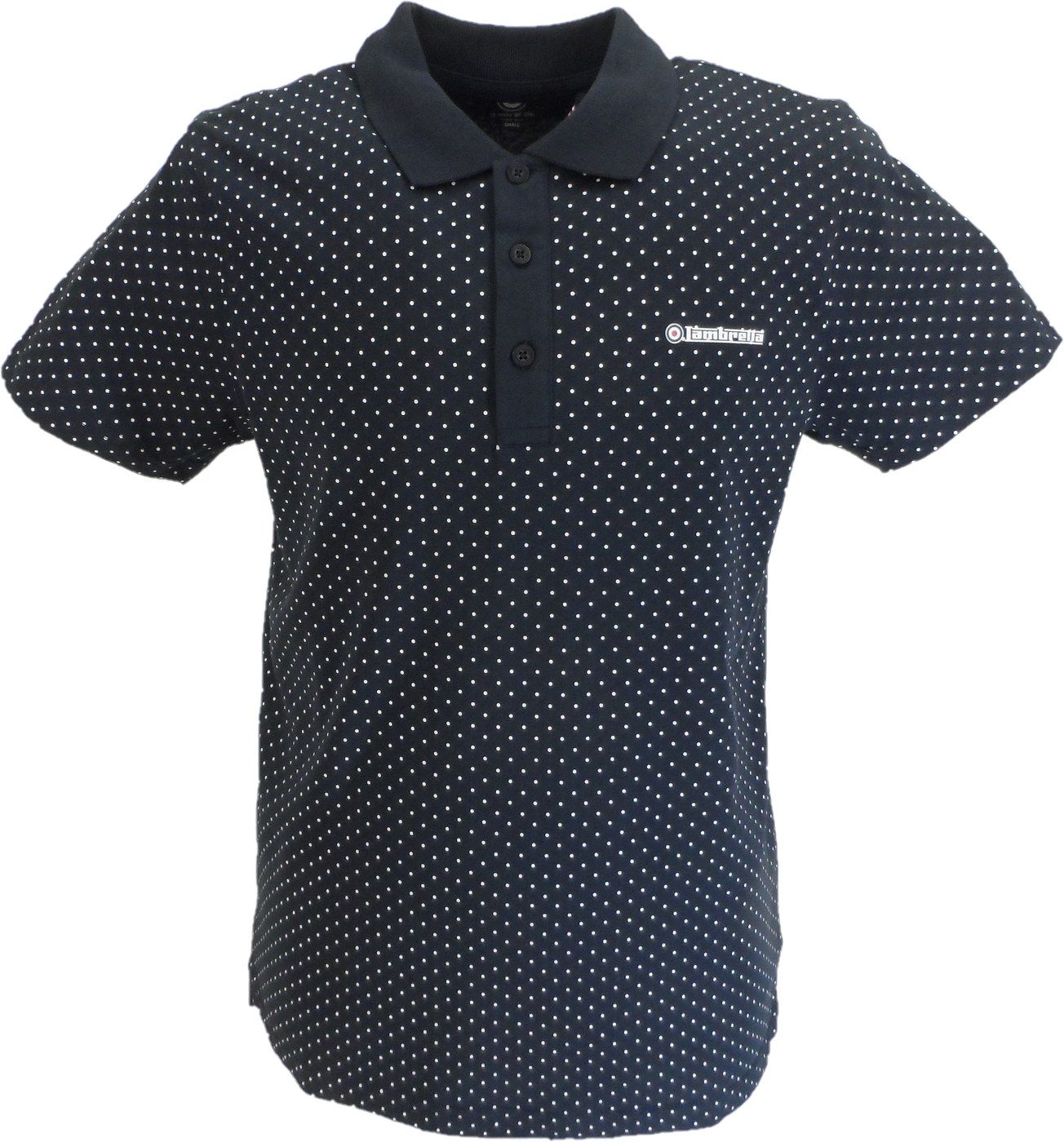 Lambretta Mens Navy/White Polka Dot Print Polo Shirts