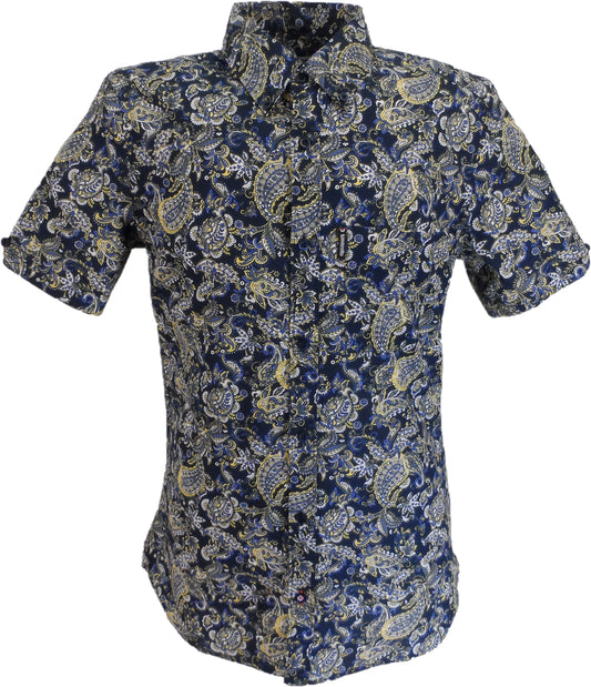 Lambretta herre marineblå/hvid paisley kortærmede skjorter med knapper