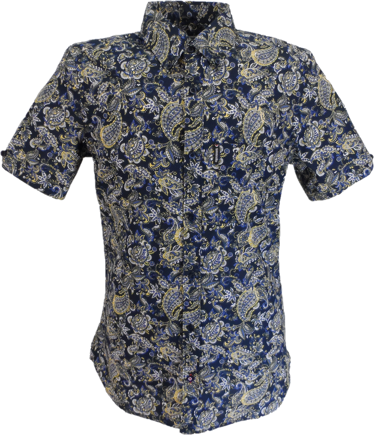 Lambretta Mens Navy/White Paisley Short Sleeved Button Down Shirts