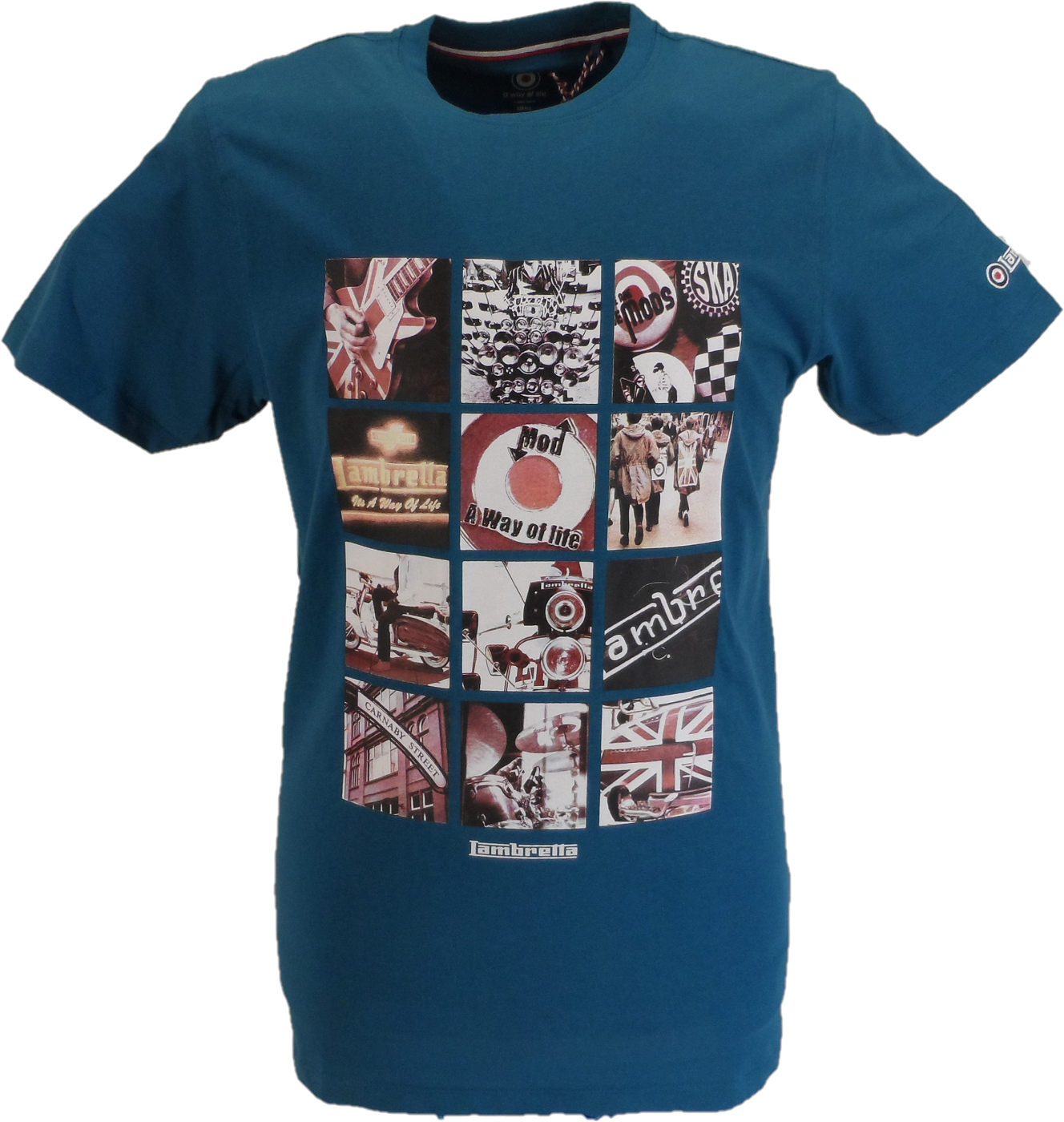 Lambretta camiseta retro con estampado fotográfico coral azul para hombre