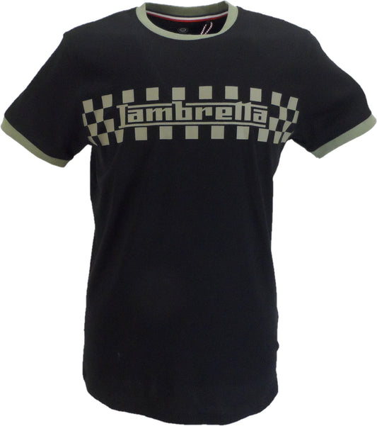 Lambretta Mens Black/Khaki Checkerboard Ringer T Shirt