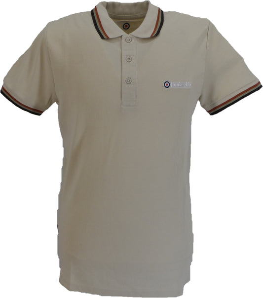 Lambretta Men`s Oatmeal Triple Tipped 100% Cotton Polo Shirts