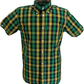 Trojanメンズ ブラック/グリーン/ゴールド チェック半袖シャツとポケット チーフ