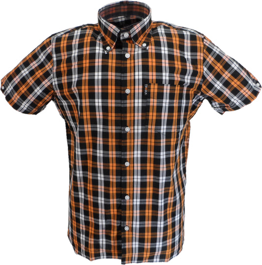 Trojan Chemises à manches courtes et pochette de costume à carreaux noir/orange/blanc pour homme