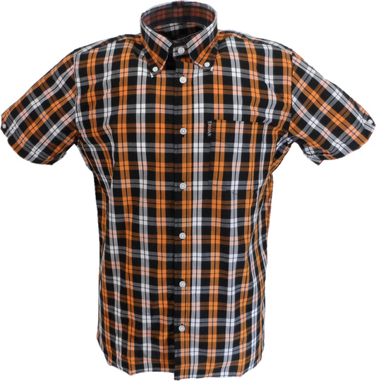 Trojan Mens Black/Orange/White Check Short Sleeved Shirts and Pocket Square