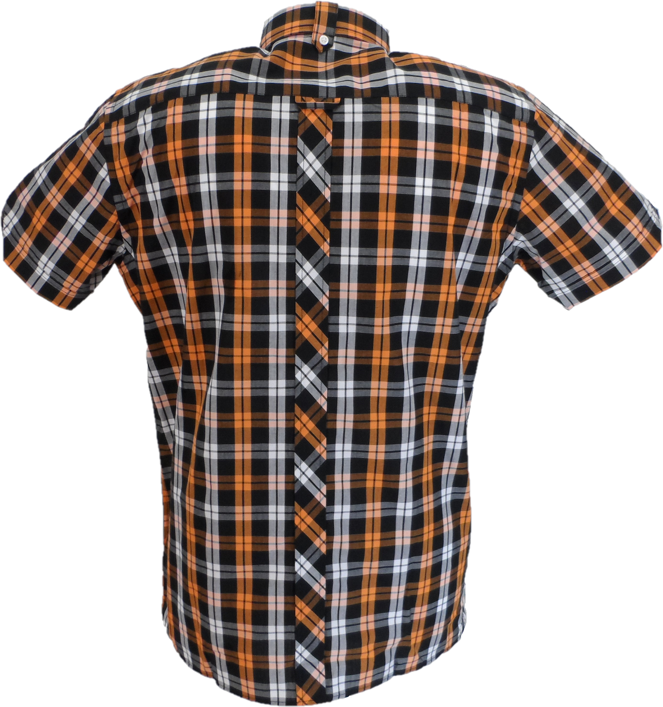 Trojanメンズ ブラック/オレンジ/ホワイト チェック半袖シャツとポケット チーフ