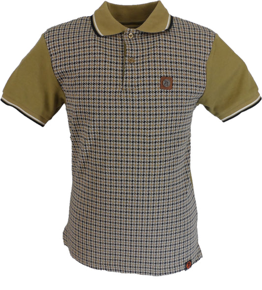 Trojan Mens Camel Brown Houndstooth Panel Polo Shirt