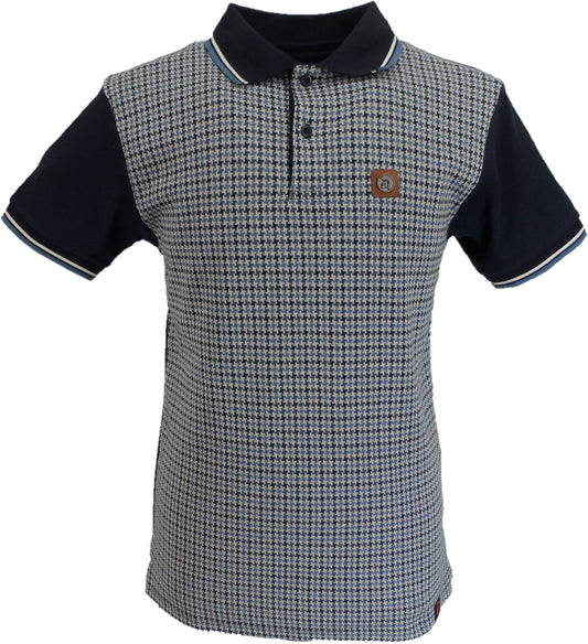 Trojan Mens Navy Houndstooth Panel Polo Shirt