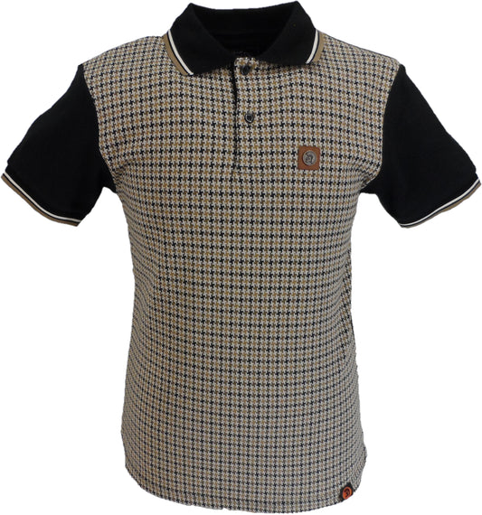 Trojan Mens Black Houndstooth Panel Polo Shirt