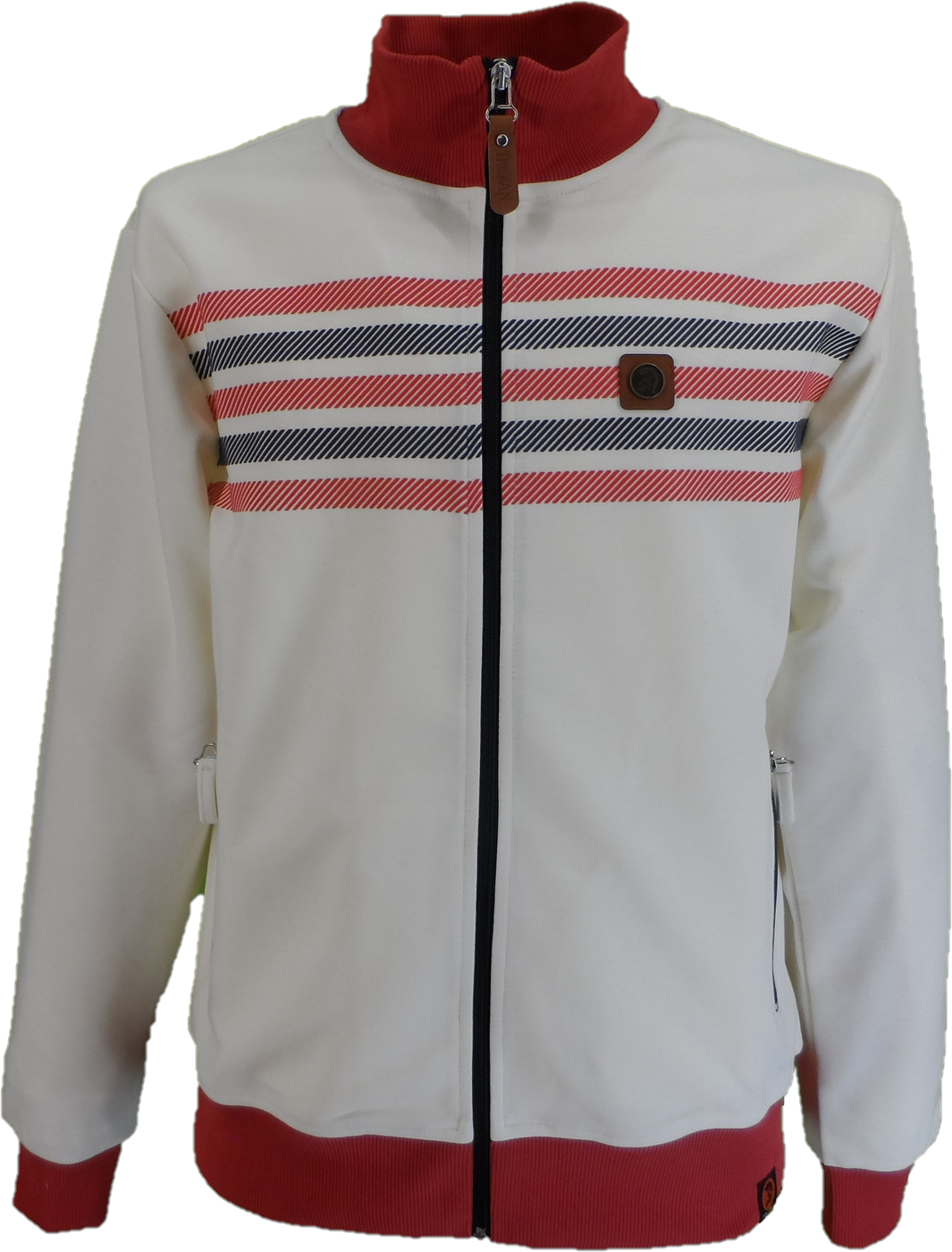 Trojan herre ecru border stripe retro track toppe