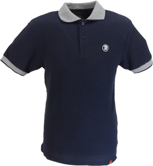 Trojan Mens Navy Blue Basket Weave Jacquard Trim Pique  Polo Shirt