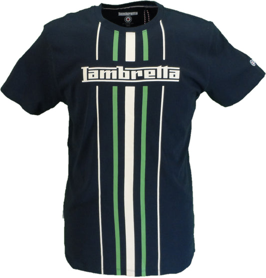 Lambretta Mens Navy Blue Vertical Striped Retro T Shirt