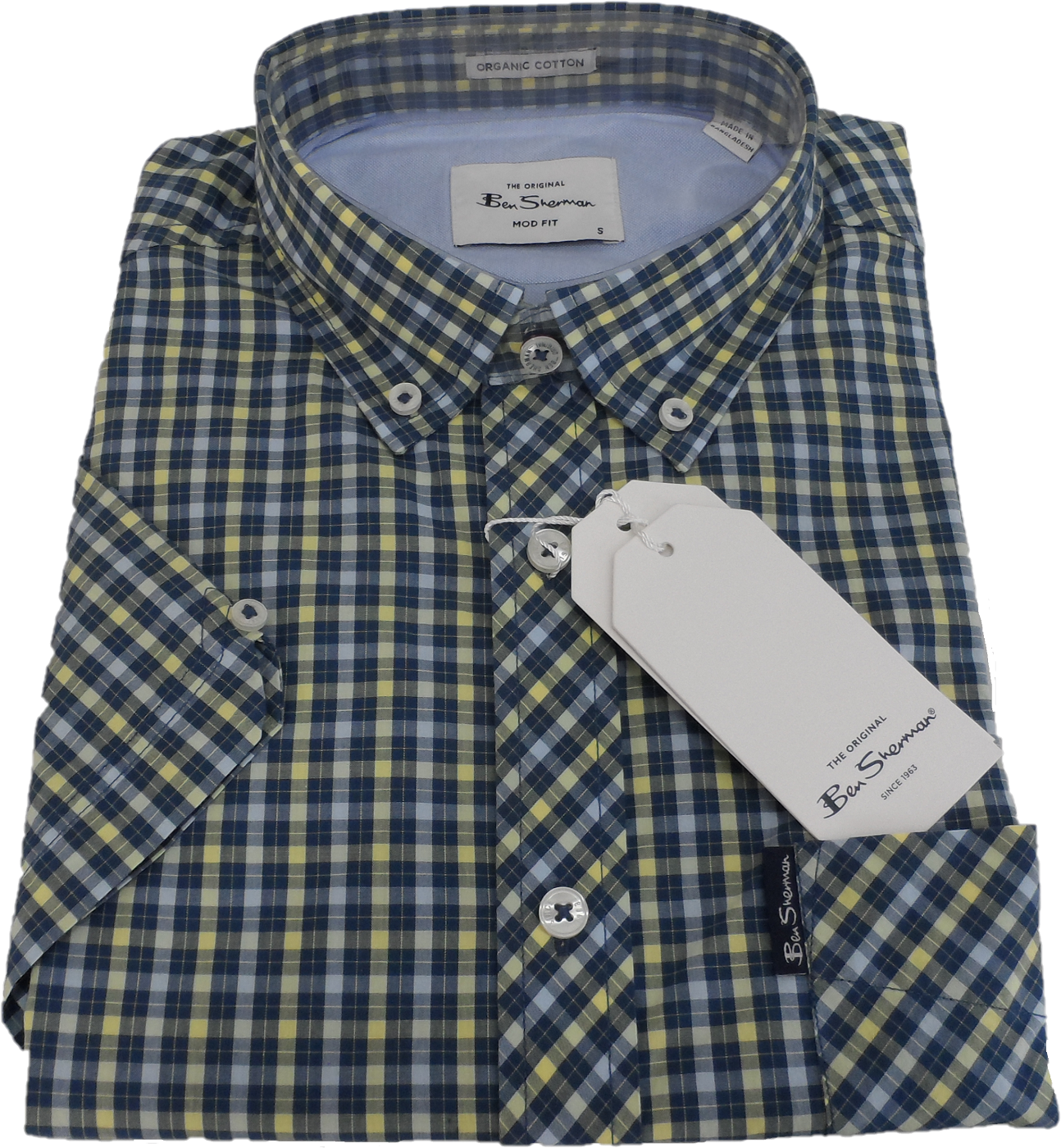 Ben Sherman Mens Corn Checked Short Sleeved Shirt