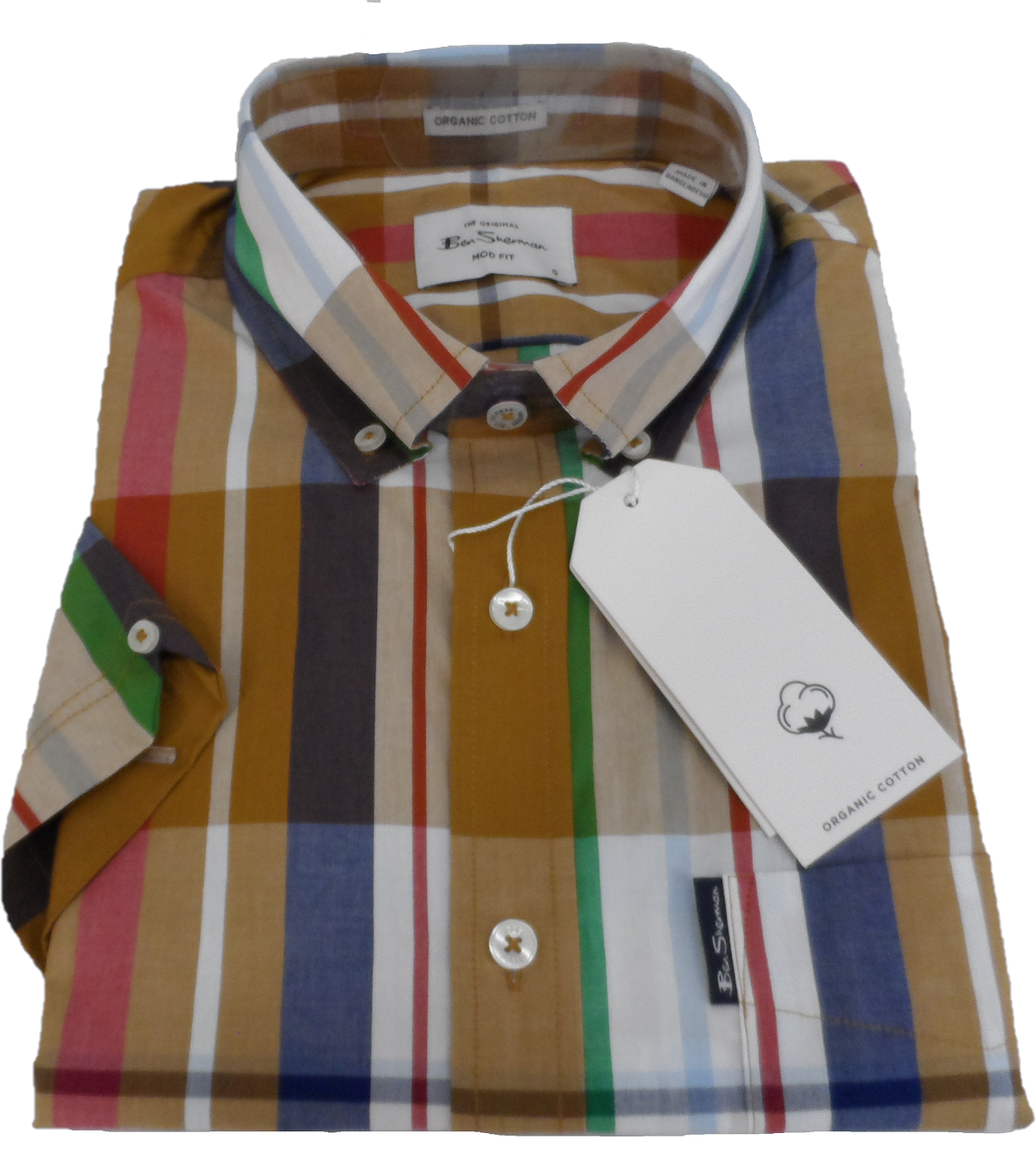 Ben Sherman Mens Caramel Checked Short Sleeved Shirt