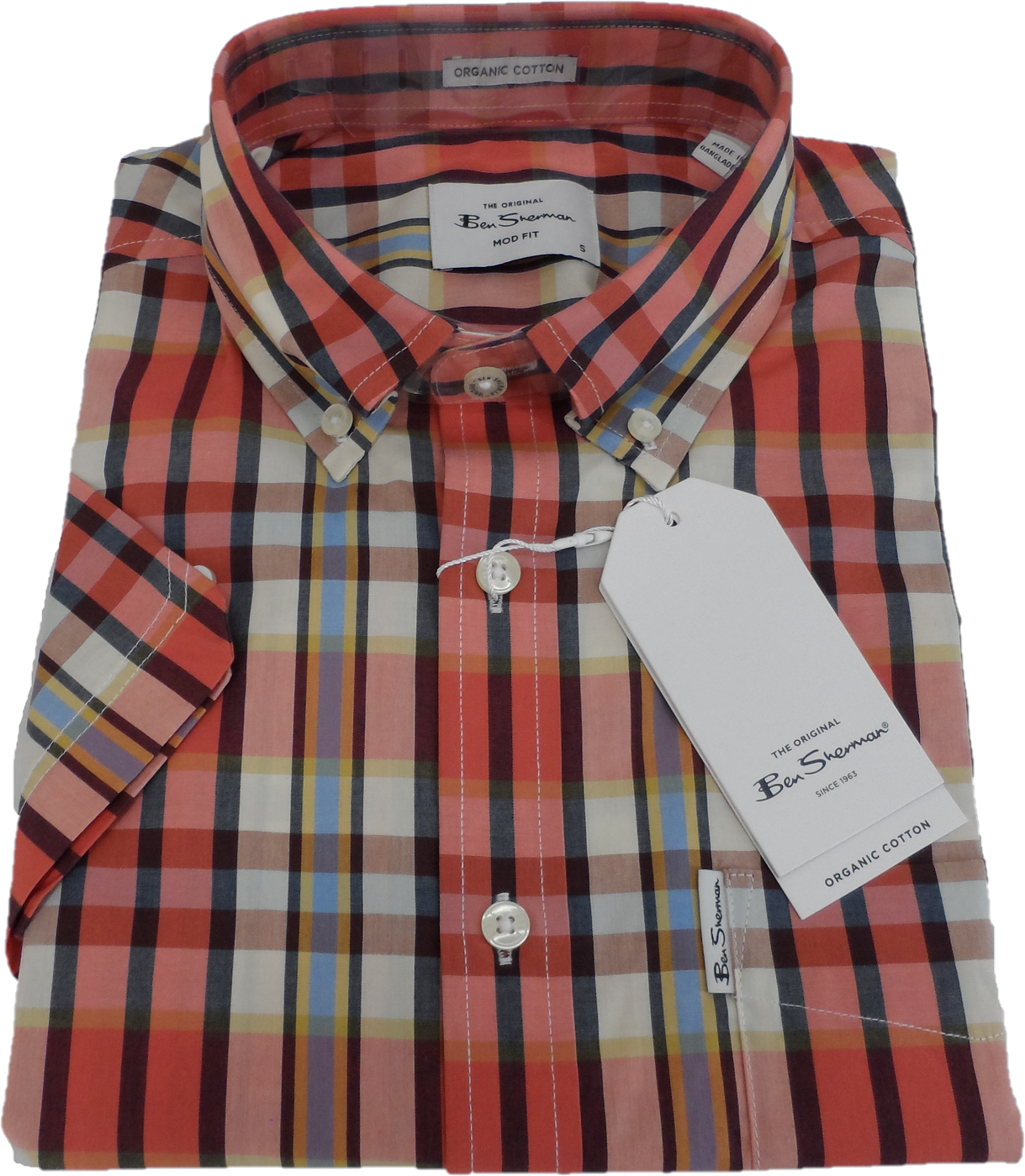 Ben Sherman Mens Cerise Checked Short Sleeved Shirt