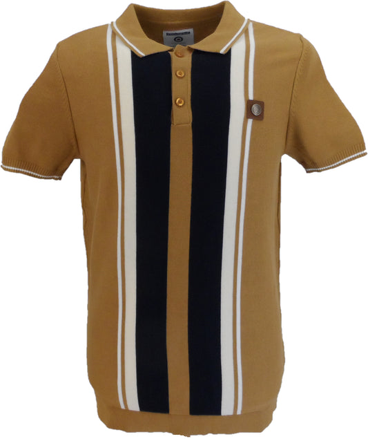 Lambretta Mens Tobacco Brown Greco Knitted Polo Shirt