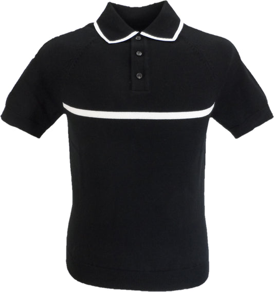 Ska & Soul Black 'Moran' Stripe Front Fine Gauge Polo