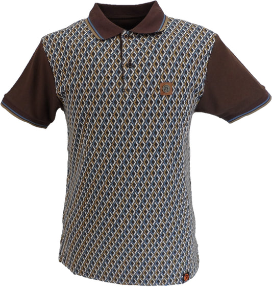 Trojan Mens Chocolate Brown Diamond Jacquard Panel Polo Shirt