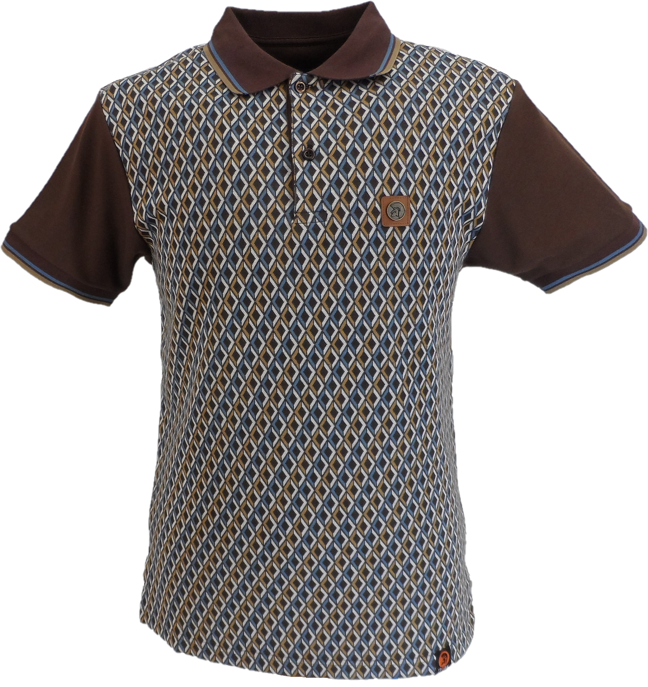 Trojan Mens Chocolate Brown Diamond Jacquard Panel Polo Shirt