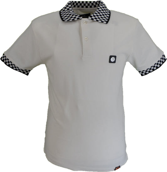 Trojan Mens Ecru Chequerboard Trim Pique Polo Shirt
