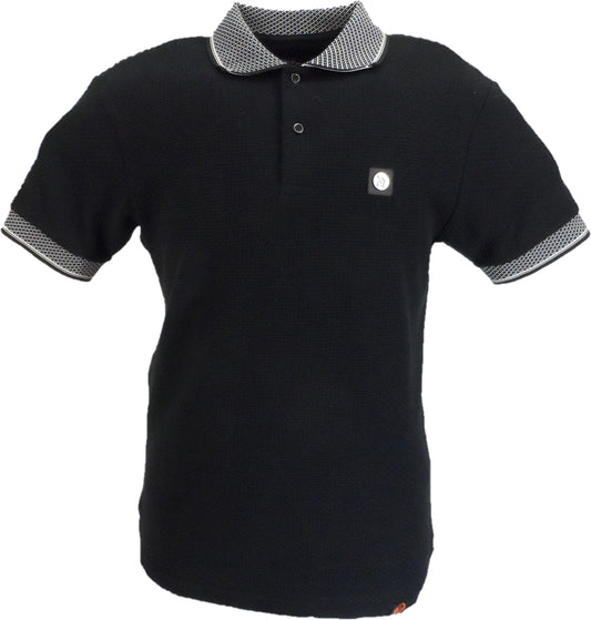 Trojan Mens Black Jacquard Collar Textured Polo Shirt