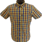 Trojan Mens Mustard Multi Check Short Sleeved Shirts and Pocket Square