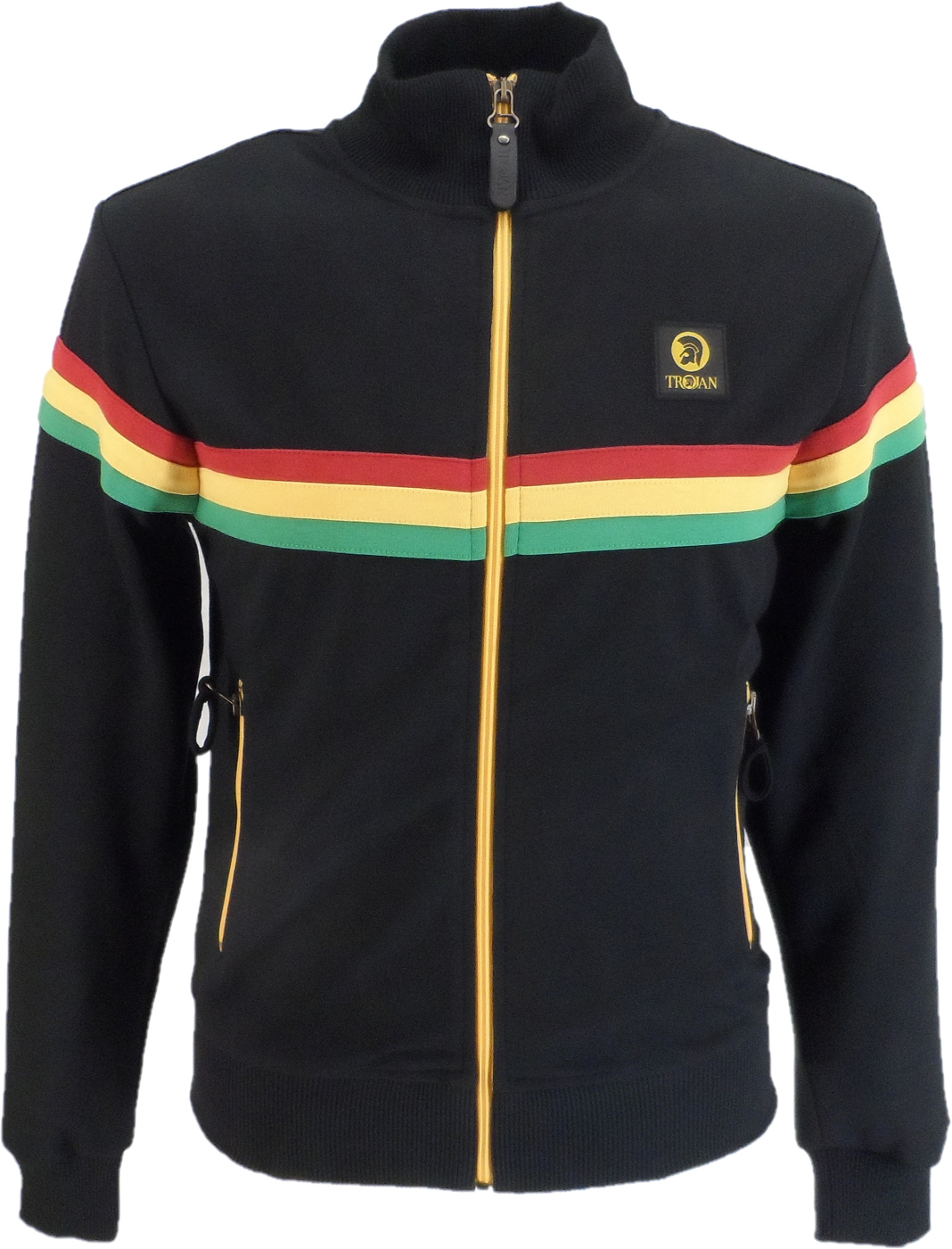 Trojan Mens Black Rasta Stripe Retro Track Tops – Mazeys UK