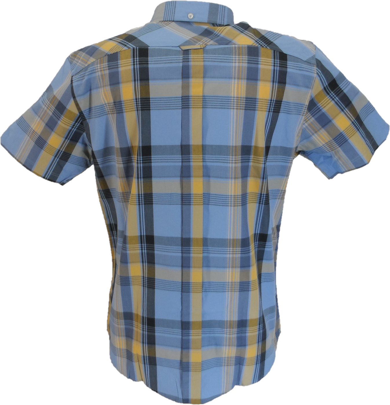 Ben Sherman Mens Lake Blue Block Check Short Sleeved Shirt