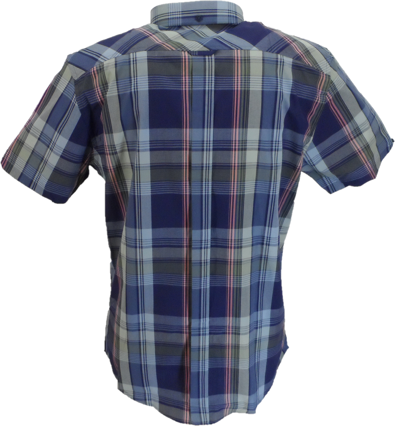 Ben Sherman Mens Twilight Denim Blue Block Check Short Sleeved Shirt