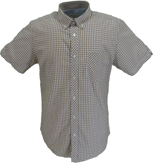 Ben Sherman Mens Caramel Brown Gingham Short Sleeved Shirt