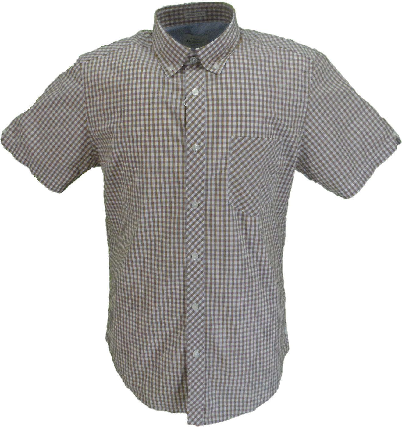 Ben Sherman Mens Caramel Brown Gingham Short Sleeved Shirt