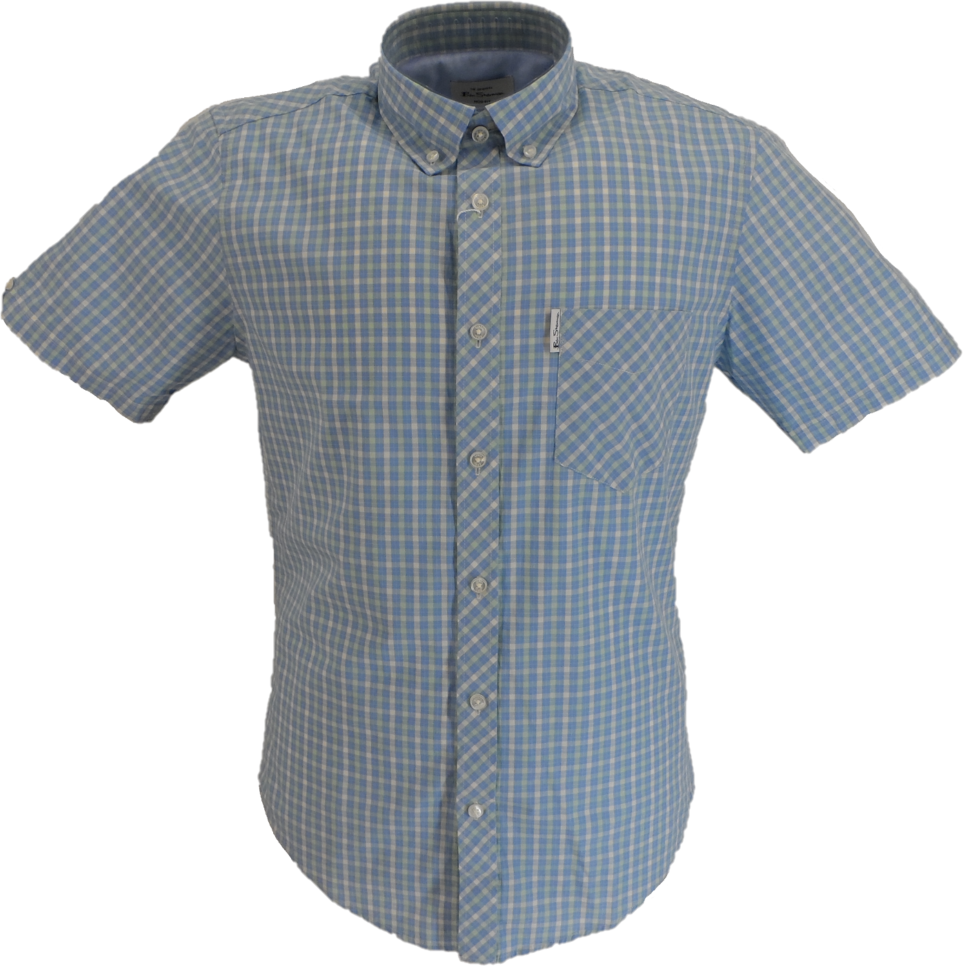 Ben Sherman Mens Lake Blue Signature House Check Short Sleeved Shirts