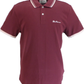 Maroon polo shirt with white trim on a white background